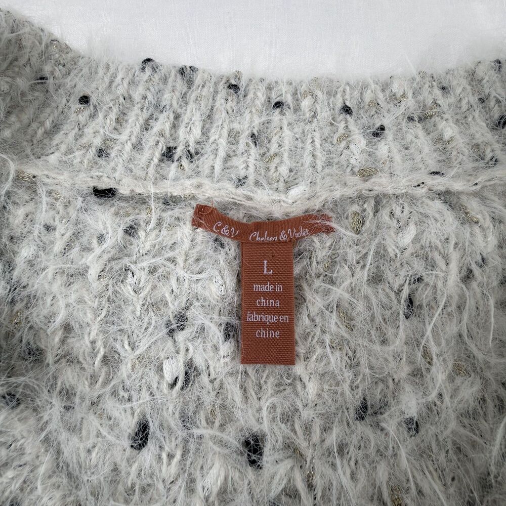 chelsea & violet fuzzy speckled knit sweater lg cozy boho grandpa core oversized - Picture 2 of 6